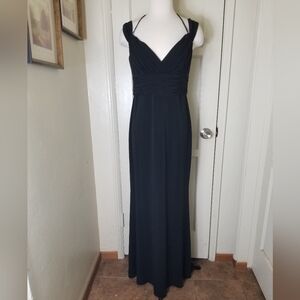 KAY UNGAR black silk scoop back halter sleeveless formal evening maxi gown
